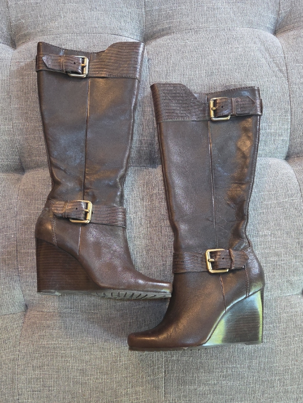 Women's Dark Brown Wedge Knee-High Boots